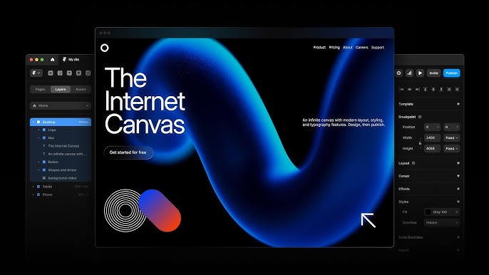 Captura de pantalla del editor visual de Framer